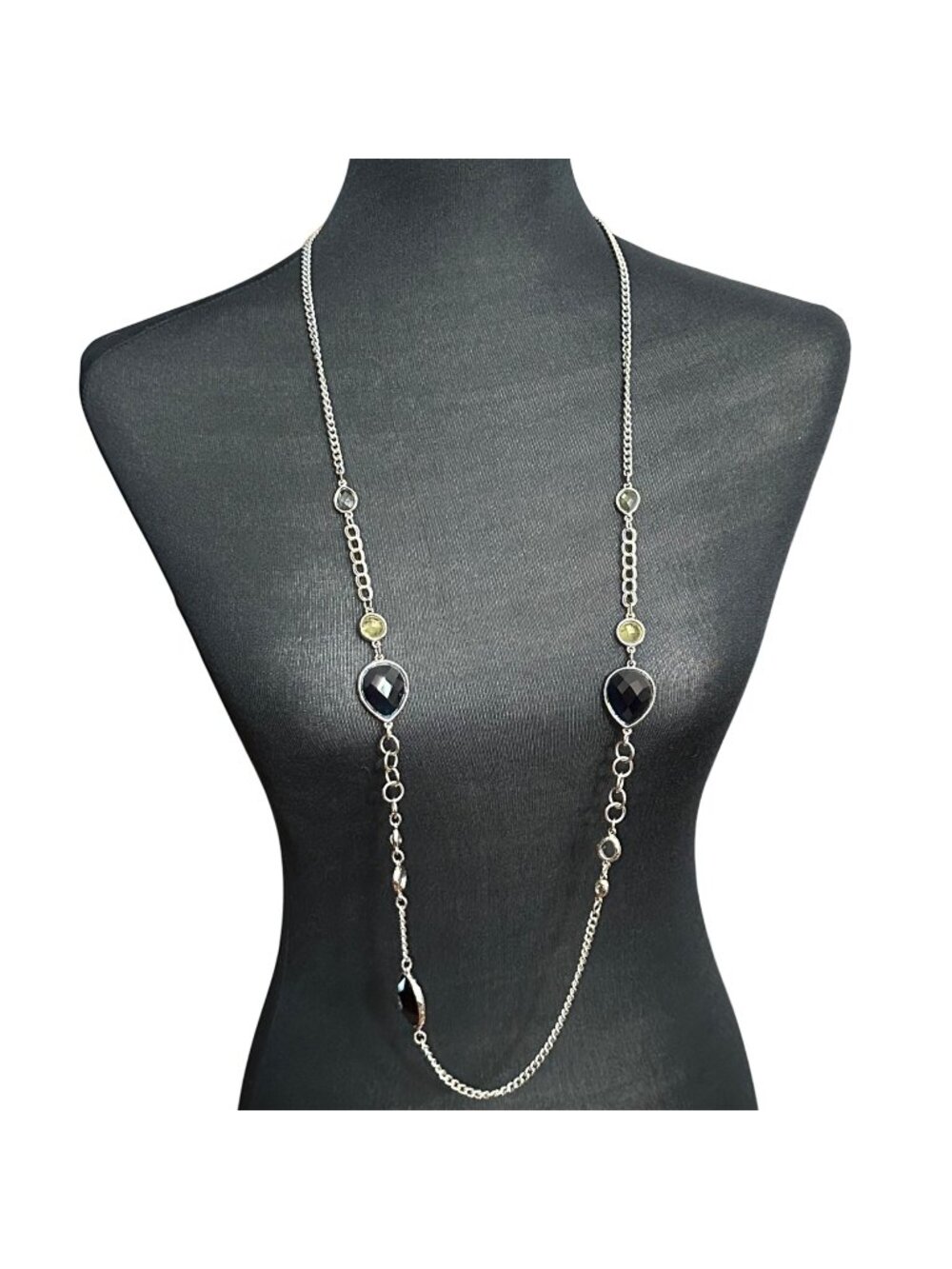 Chico's Necklace Jewelry Statement 42" Adjustable Long Silver Tone Blue Yellow